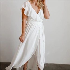 Baltic Born | White Flutter Sleeve Katya Ruffle Maxi Dress S